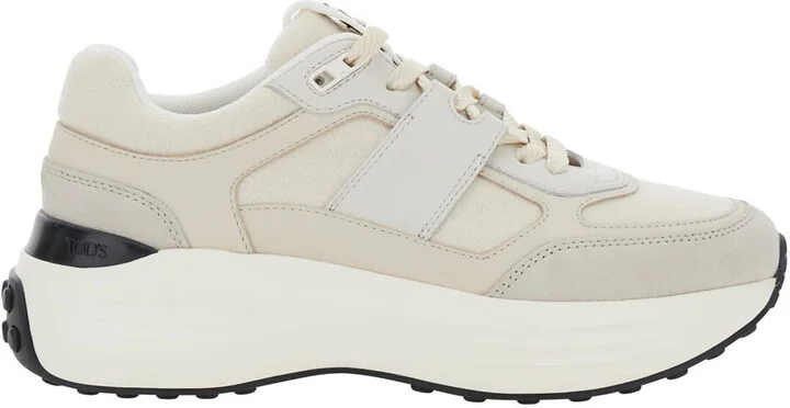 White Low Top Sneakers With Maix Logo Lettering On The Tongue In Leather And Fabric Woman