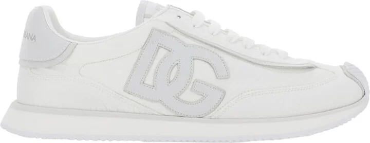 White Low Top Sneakers With Maxi Logo On The Side And Logo Patch On The Tongue In Tech Fabric Man