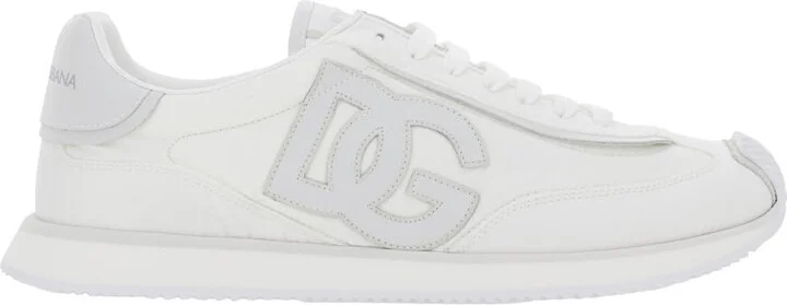 White Low Top Sneakers With Maxi Logo On The Side And Logo Patch On The Tongue In Tech Fabric Man