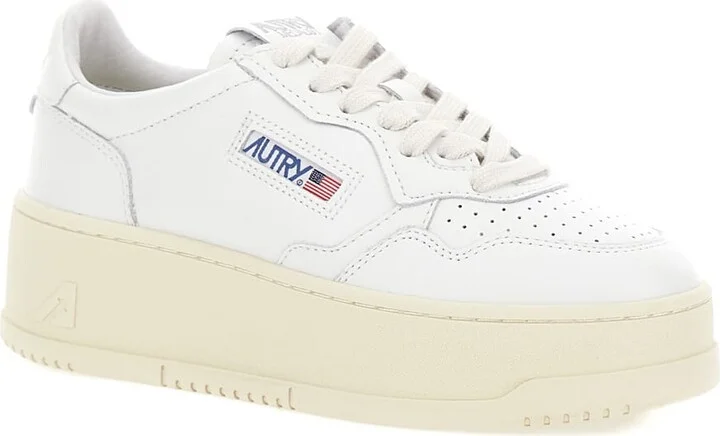 White Low Top Sneakers With Oversized Platform In Leather Woman - Image 2