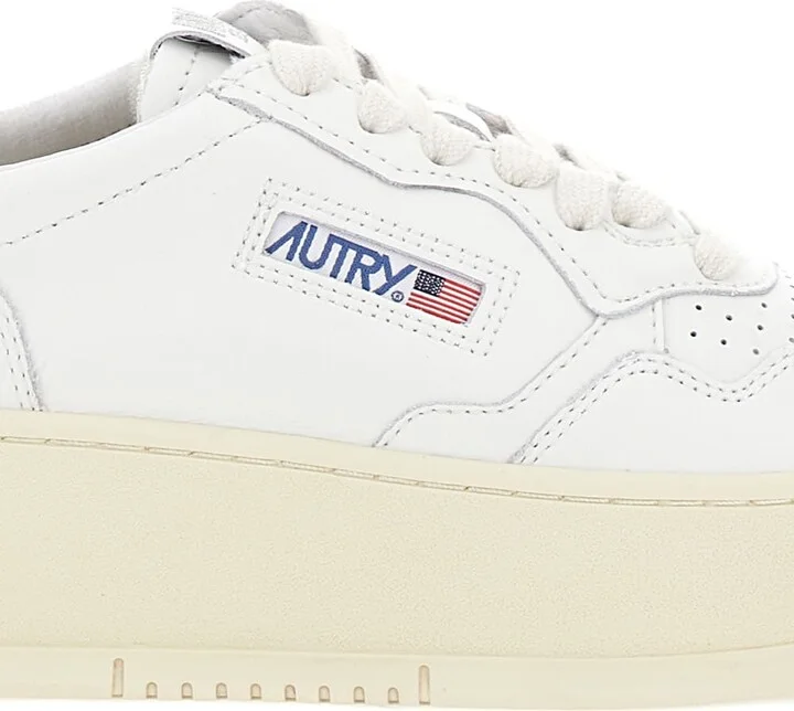 White Low Top Sneakers With Oversized Platform In Leather Woman - Image 4