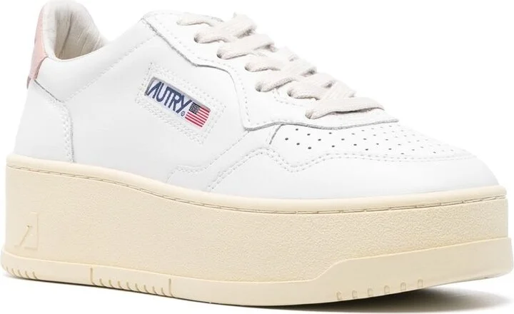 White Low Top Sneakers With Oversized Platform In Leather Woman - Image 2