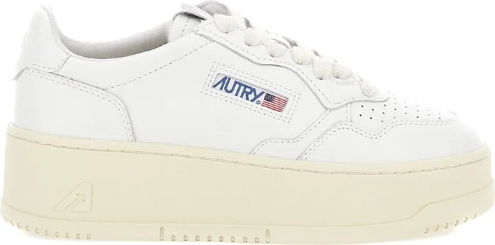 White Low Top Sneakers With Oversized Platform In Leather Woman