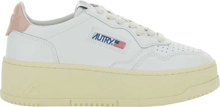 White Low Top Sneakers With Oversized Platform In Leather Woman
