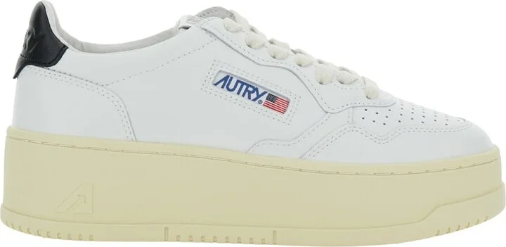 White Low Top Sneakers With Oversized Platform In Leather Woman