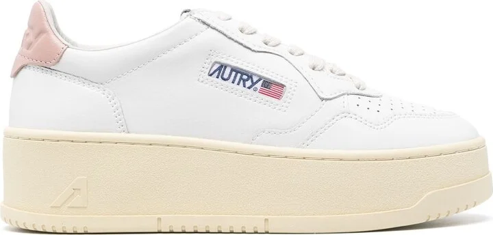 White Low Top Sneakers With Oversized Platform In Leather Woman