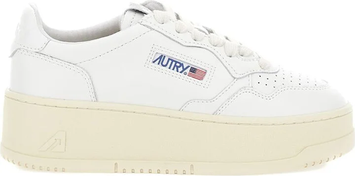 White Low Top Sneakers With Oversized Platform In Leather Woman