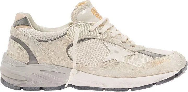 White Low-Top Sneakers With Suede Inserts And Side Star In Leather Man