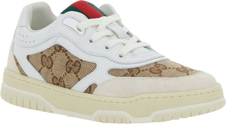 White Low Top Sneakers With Web Detail In Gg Supreme Canvas And Leather Boy - Image 2