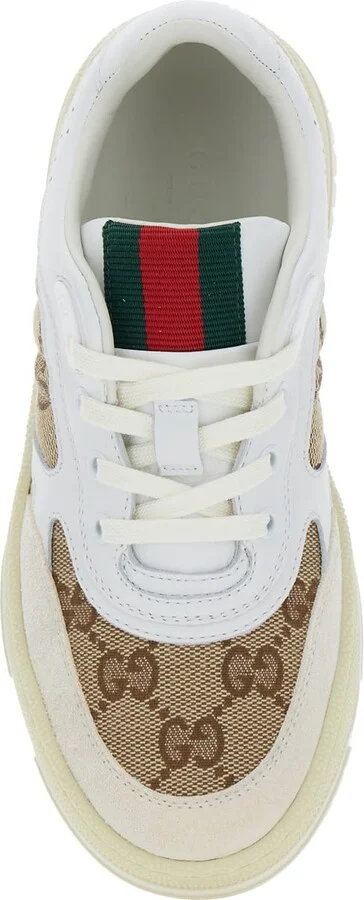White Low Top Sneakers With Web Detail In Gg Supreme Canvas And Leather Boy - Image 4