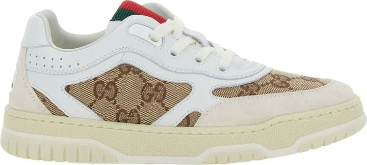 White Low Top Sneakers With Web Detail In Gg Supreme Canvas And Leather Boy