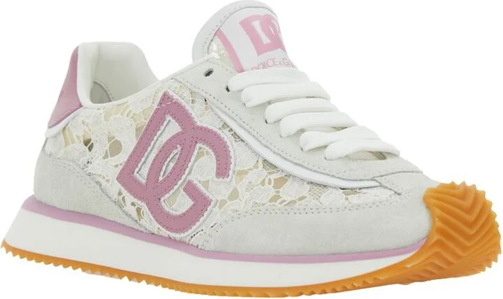 White Low Top With Lace Details And Dg Patch On The Side In Fabric And Suede Blend Woman - Image 2