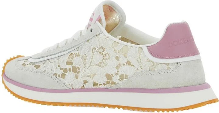White Low Top With Lace Details And Dg Patch On The Side In Fabric And Suede Blend Woman - Image 3