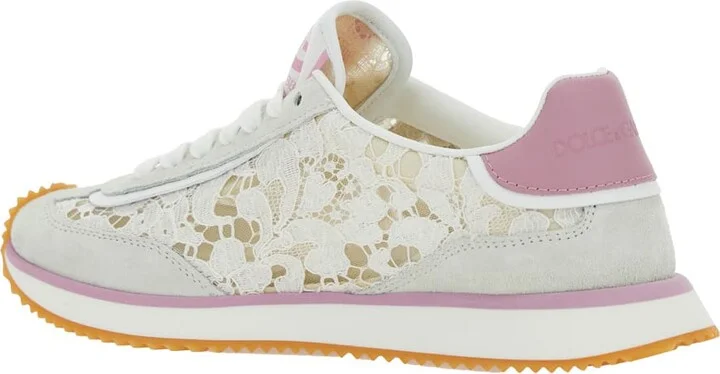 White Low Top With Lace Details And Dg Patch On The Side In Fabric And Suede Blend Woman - Image 3
