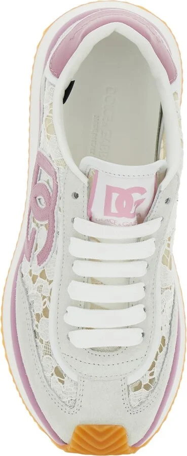 White Low Top With Lace Details And Dg Patch On The Side In Fabric And Suede Blend Woman - Image 4
