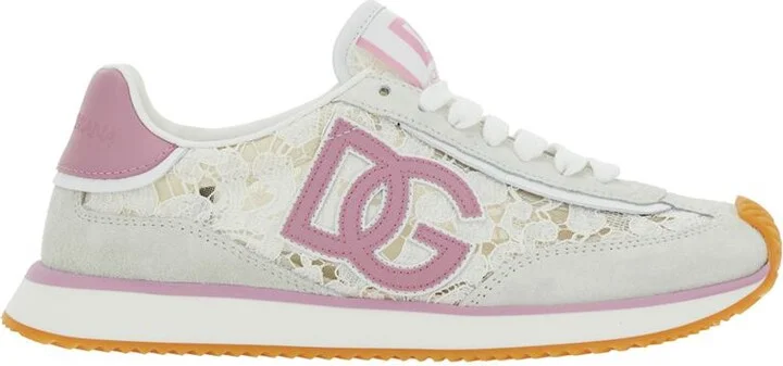 White Low Top With Lace Details And Dg Patch On The Side In Fabric And Suede Blend Woman