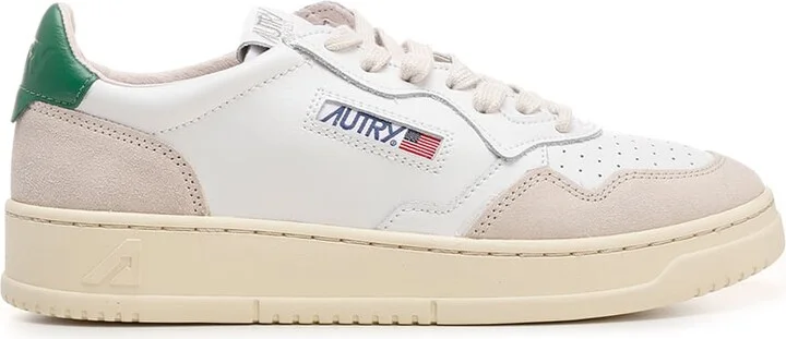 White 'medalist' Sneakers With Green Heel Tab