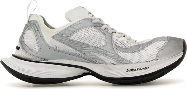 White Mesh And Rubber Circuit Sneakers