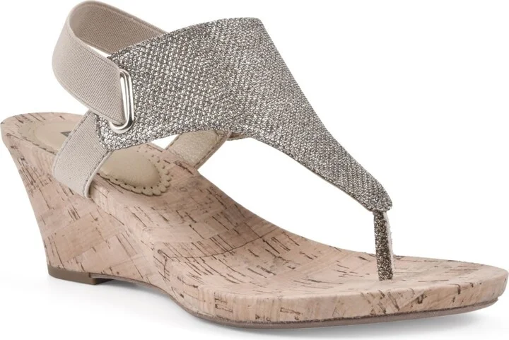 White Mountain Women's All Good Thong Wedge Sandals - Light Gold-Tone, Glitter - Image 2