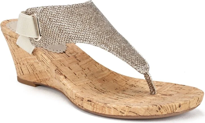 White Mountain Women's All Good Thong Wedge Sandals - Light Gold-Tone, Glitter