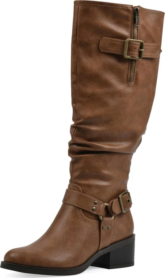 WHITE MOUNTAIN Women's Cushion Block Heeled Tall Shaft Western Riding Boot