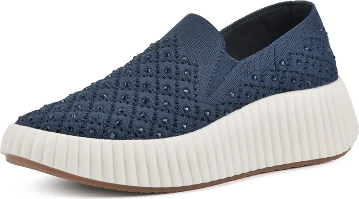 WHITE MOUNTAIN Women's Dyles Rhinestoned Woven Knit Sneaker