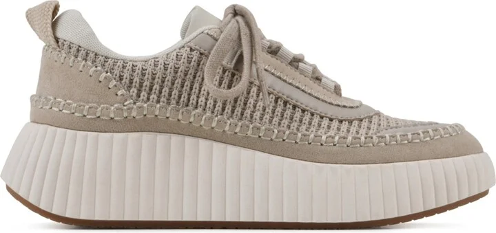 White Mountain Women's Dynastic Lace Up Platform Sneakers - Taupe, Fabric - Image 2