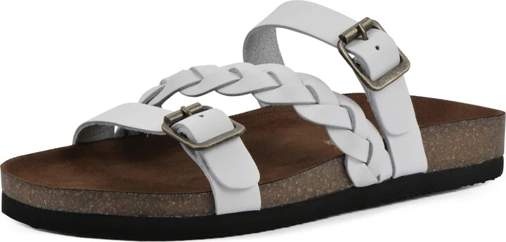 WHITE MOUNTAIN Women's Huntington Signature Comfort Molded Footbed Double Buckle Braided Sandal