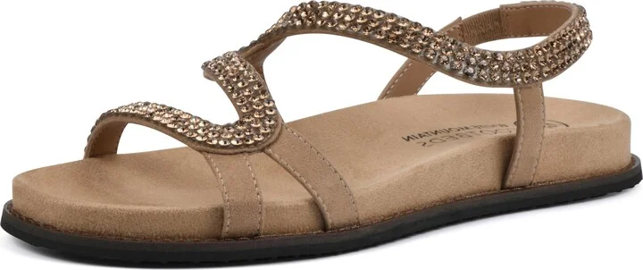 WHITE MOUNTAIN Women's Majorette Bejeweled Flat Footbed Sandal