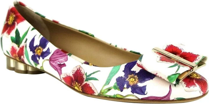 White/Multi-color Leather Flats
