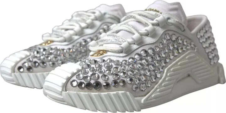 White NS1 Canvas Leather Embellished Sneakers Women's Shoes (Pre-Owned) - Image 4