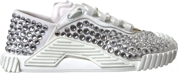White NS1 Canvas Leather Embellished Sneakers Women's Shoes (Pre-Owned)