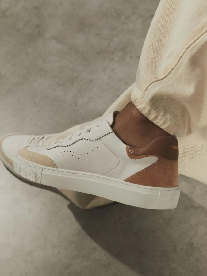 White/nude Leather Contrast Detail Trainers - Image 2