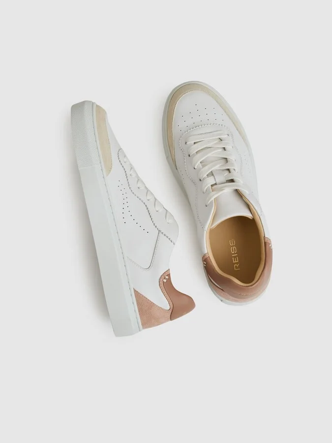 White/nude Leather Contrast Detail Trainers - Image 3