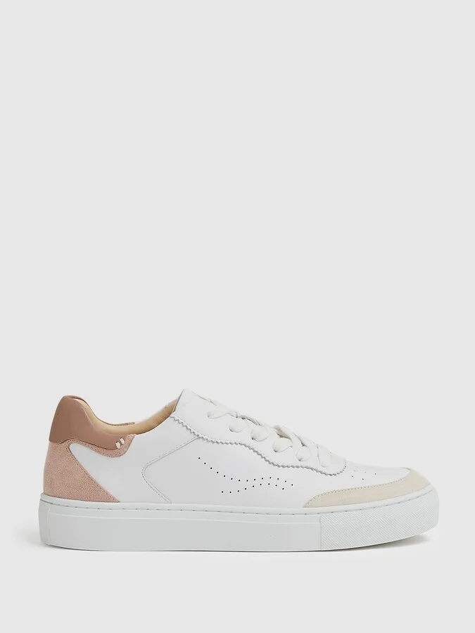 White/nude Leather Contrast Detail Trainers