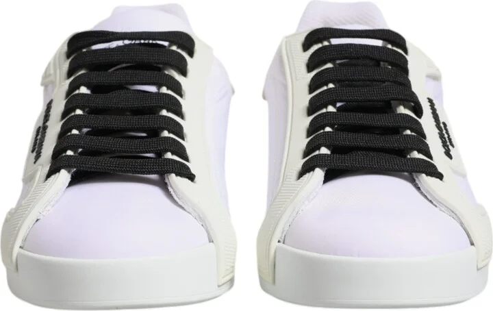 White Nylon Leather Low Top Sneakers Men's Shoes - Image 2
