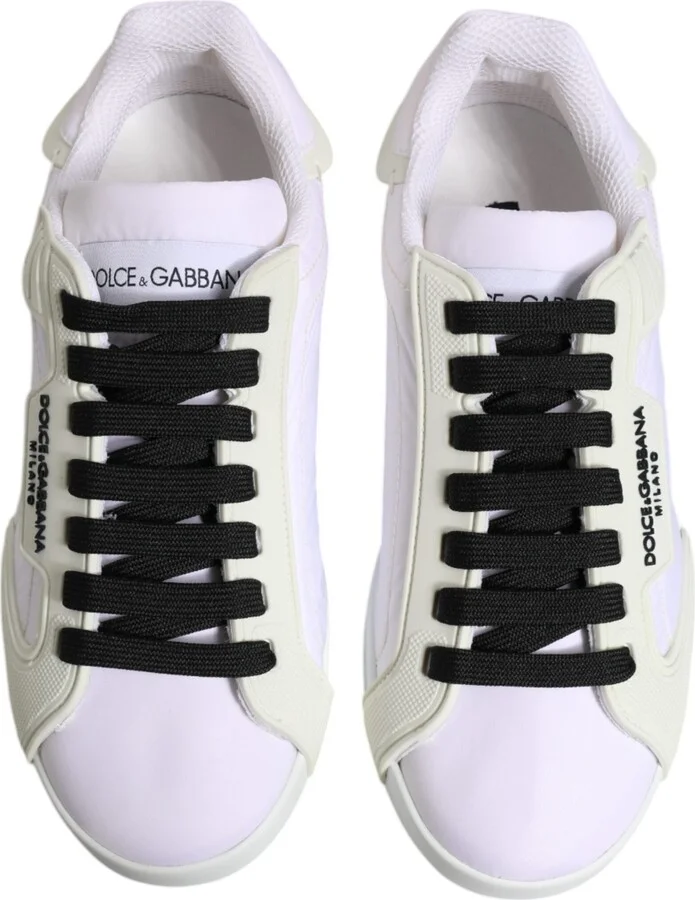 White Nylon Leather Low Top Sneakers Men's Shoes - Image 3