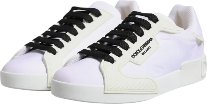 White Nylon Leather Low Top Sneakers Men's Shoes - Image 4