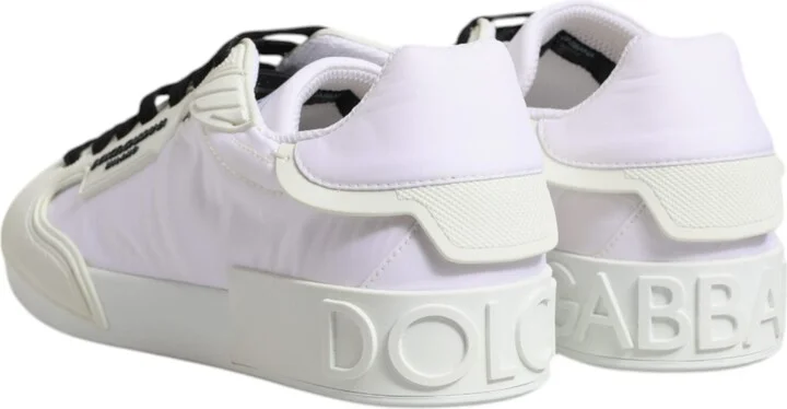 White Nylon Leather Low Top Sneakers Men's Shoes - Image 5