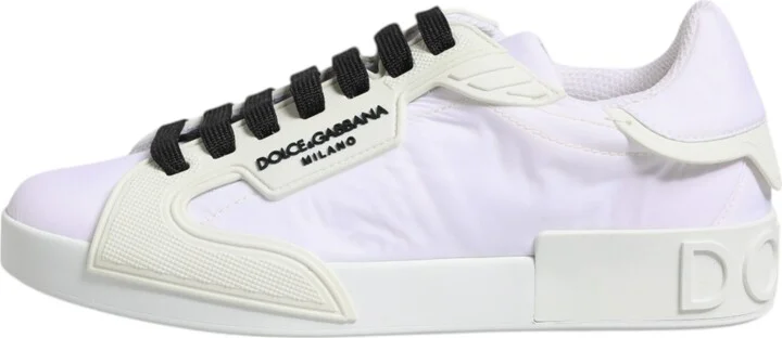 White Nylon Leather Low Top Sneakers Men's Shoes - Image 6