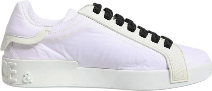 White Nylon Leather Low Top Sneakers Men's Shoes