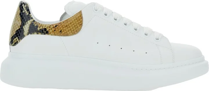 White Oversize Sneakers With Snake Print On The Heel In Leather Man