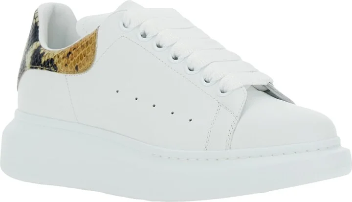 White Oversize Sneakers With Snake Print On The Heel In Leather Woman - Image 2