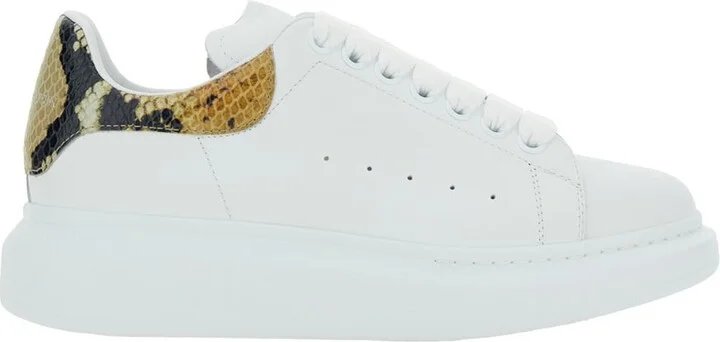White Oversize Sneakers With Snake Print On The Heel In Leather Woman