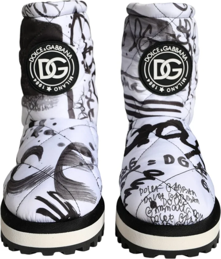 White Padded Logo Print Mid Calf Boots Women's Shoes - Image 2