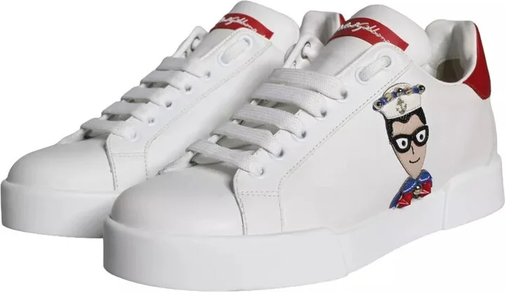 White Patch Calfskin Nappa Portofino Sneakers Women's Shoes - Image 3