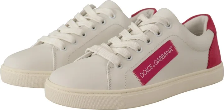 White Pink Leather Low Top Sneakers Womens Shoes - Image 2