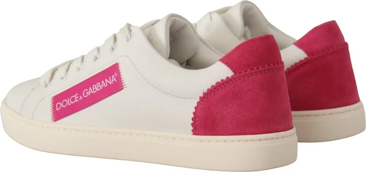 White Pink Leather Low Top Sneakers Womens Shoes - Image 3