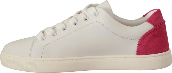 White Pink Leather Low Top Sneakers Womens Shoes - Image 4