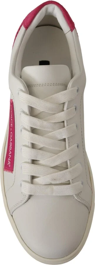 White Pink Leather Low Top Sneakers Womens Shoes - Image 6